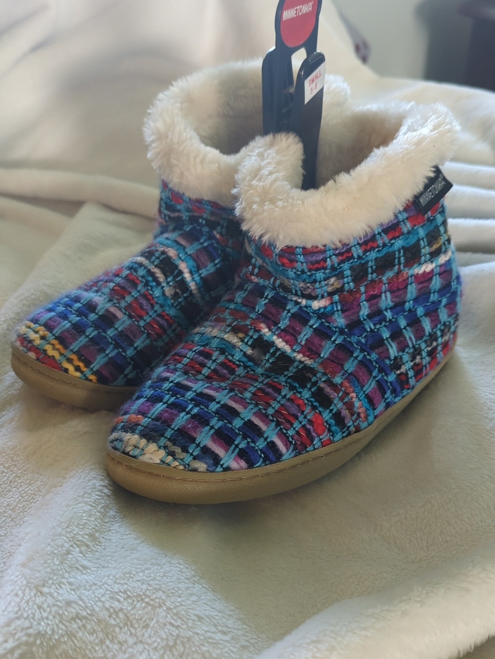 Minnetonka Multicolor Plaid Plush-Lined Bootie Slippers